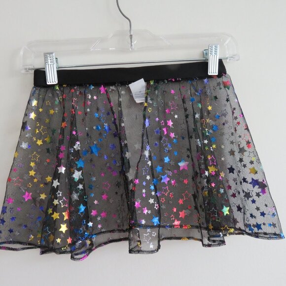 IHEARTRAVES Rainbow Stars Open Front Black Mesh Mini Skirt Festival Rave Size S - Picture 3 of 15